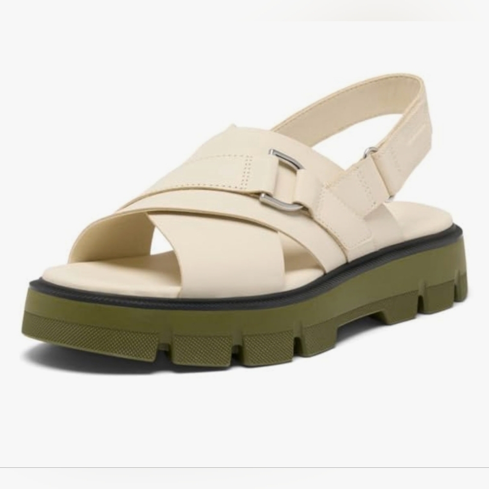 Sorel Full Grain Leather Crisscross Sandal Chalk Utility Green Size 7